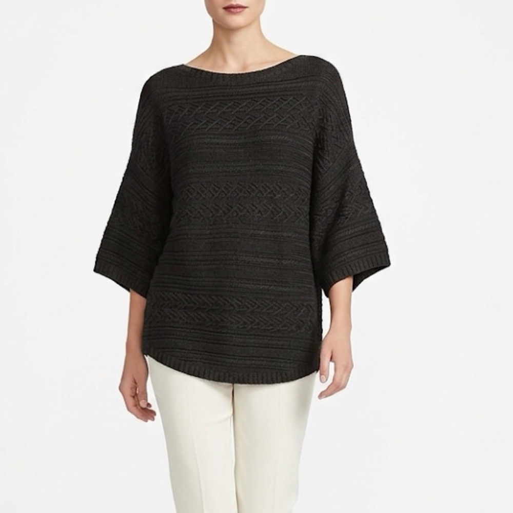 Lauren Ralph Lauren Black Textured Knit Boat Neck Dolman Sleeve Sweater Medium